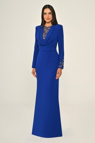 Langes Kleid aus Crêpe mit Pailletten und Wasserfallausschnitt SAKS - 42