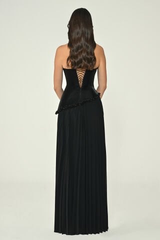 Straplez Üstü Lateks Eteği Şifon Uzun Elbise