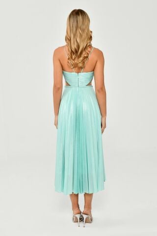 Midikleid aus glänzendem Stoff mit plissierten Seilträgern MINT – 44