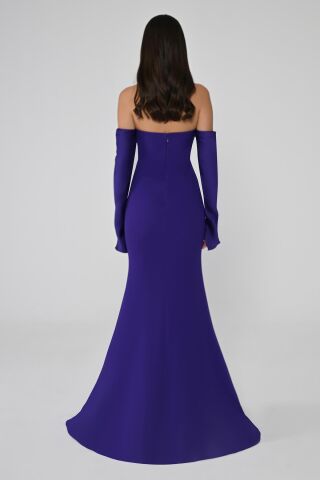 Trägerloses, langes Kleid mit Fischschnitt-Ärmeln, Lila - 42