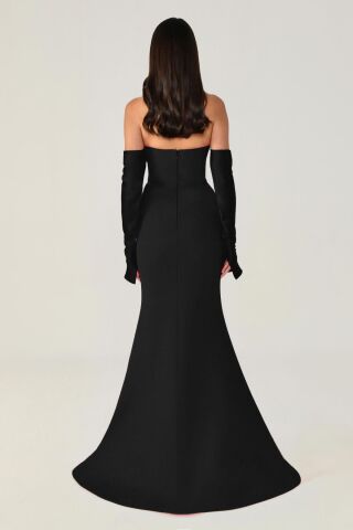 Strapless Sleeve Fish Cut Long Dress Black - 40