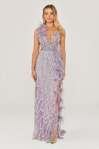 Rope Strap Back Rope Strap V-Neck Otrish Accessory Sequin Fabric Long Dress