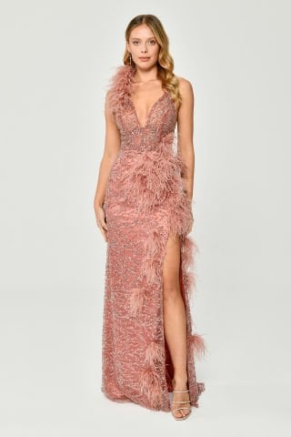 Rope Strap Back Rope Strap V-Neck Otrish Accessory Sequin Fabric Long Dress