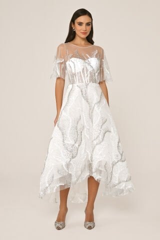 Kısa Kollu Parlak Tül Midi Elbise