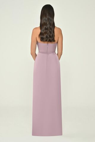 Straplez Saten Uzun Elbise Lila - 38