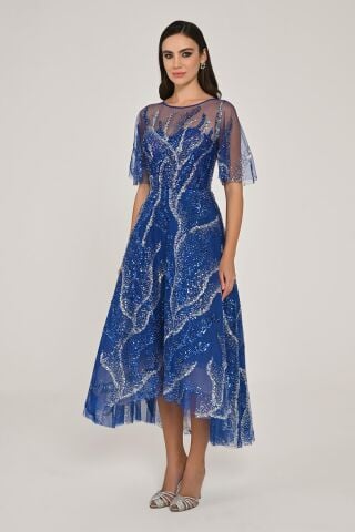 Kısa Kollu Parlak Tül Midi Elbise SAKS - 40