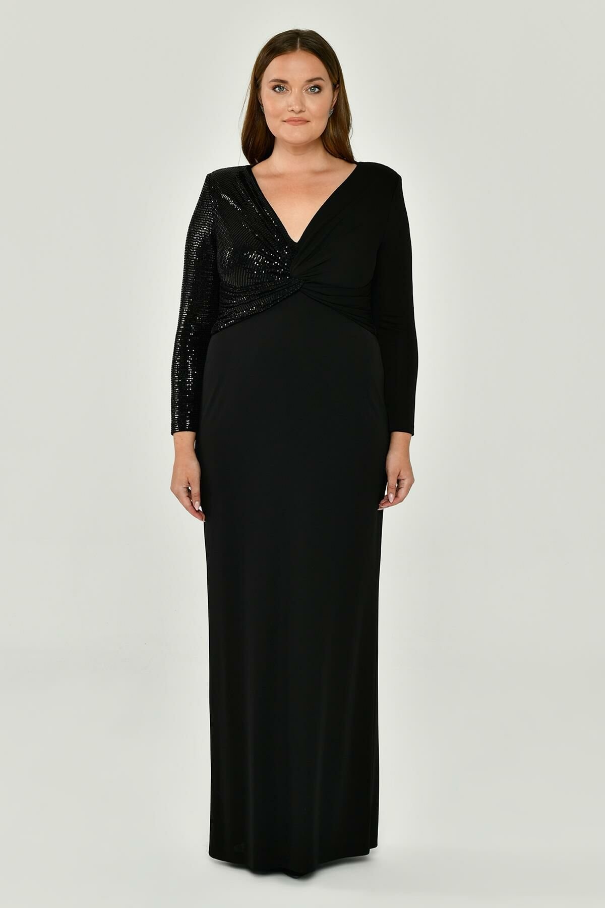 LONG SLEEVE V NECK LONG DRESS