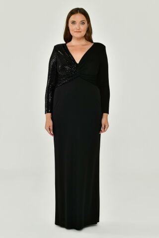 LONG SLEEVE V NECK LONG DRESS