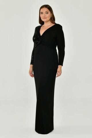 LONG SLEEVE V NECK LONG DRESS