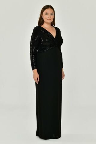 LONG SLEEVE V NECK LONG DRESS