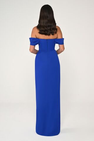 Düşük Omuz Yandan Yırtmaçlı Uzun Elbise SAKS - 42