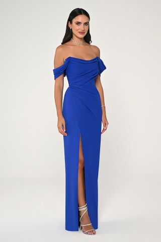 Düşük Omuz Yandan Yırtmaçlı Uzun Elbise SAKS - 44