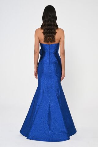 Straplez Balık Kesim Jakar Kumaş Uzun Elbise SAKS - 38