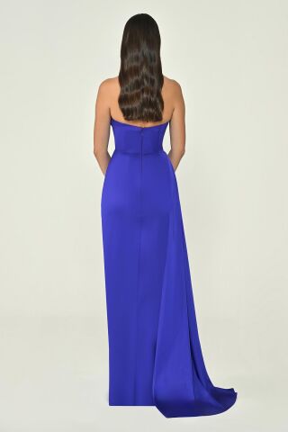 Kayık Yaka Yırtmaçlı Saten Elbise SAKS / MOR - 38