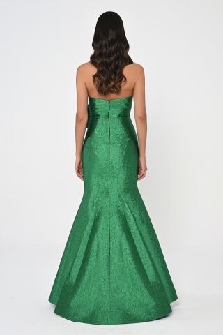 Straplez Balık Kesim Jakar Kumaş Uzun Elbise ZÜMRÜT - 42