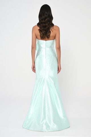 Straplez Balık Kesim Jakar Kumaş Uzun Elbise MİNT - 38