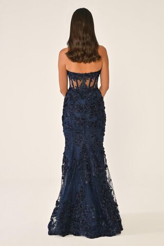 Beli Transparan Straplez Elbise Lacivert - 40