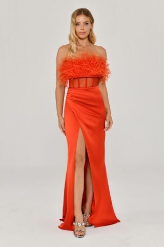 Trägerloses Otris Korsett Transparente Taille Satin Langes Kleid