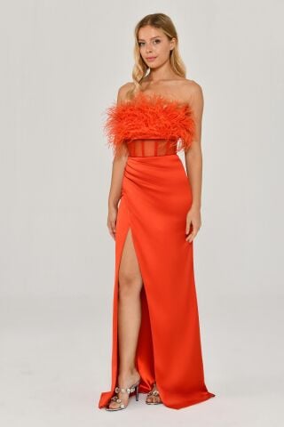 Trägerloses Otris Korsett Transparente Taille Satin Langes Kleid