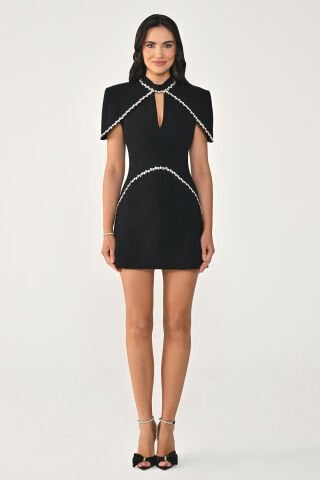 Şerit Taş Aksesuarlı Kısa Elbise