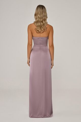 Straplez Saten Uzun Elbise AÇIK LİLA - 36
