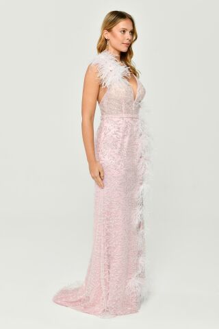 Rope Strap Back Rope Strap V-Neck Otrish Accessory Sequin Fabric Long Dress Pink - 42