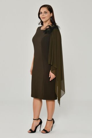 Omzu Şifon Şal Aksesuarlı Midi Elbise Nefti - 44