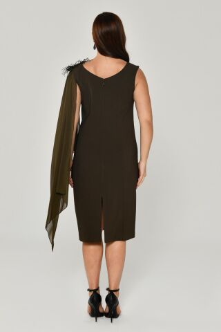 Omzu Şifon Şal Aksesuarlı Midi Elbise Nefti - 44