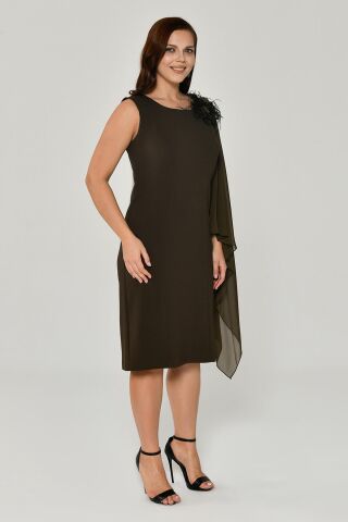 Omzu Şifon Şal Aksesuarlı Midi Elbise Nefti - 46