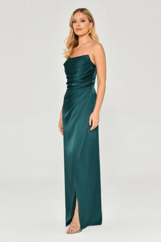 STRAPLEZ SATIN LONG DRESS OIL - 44