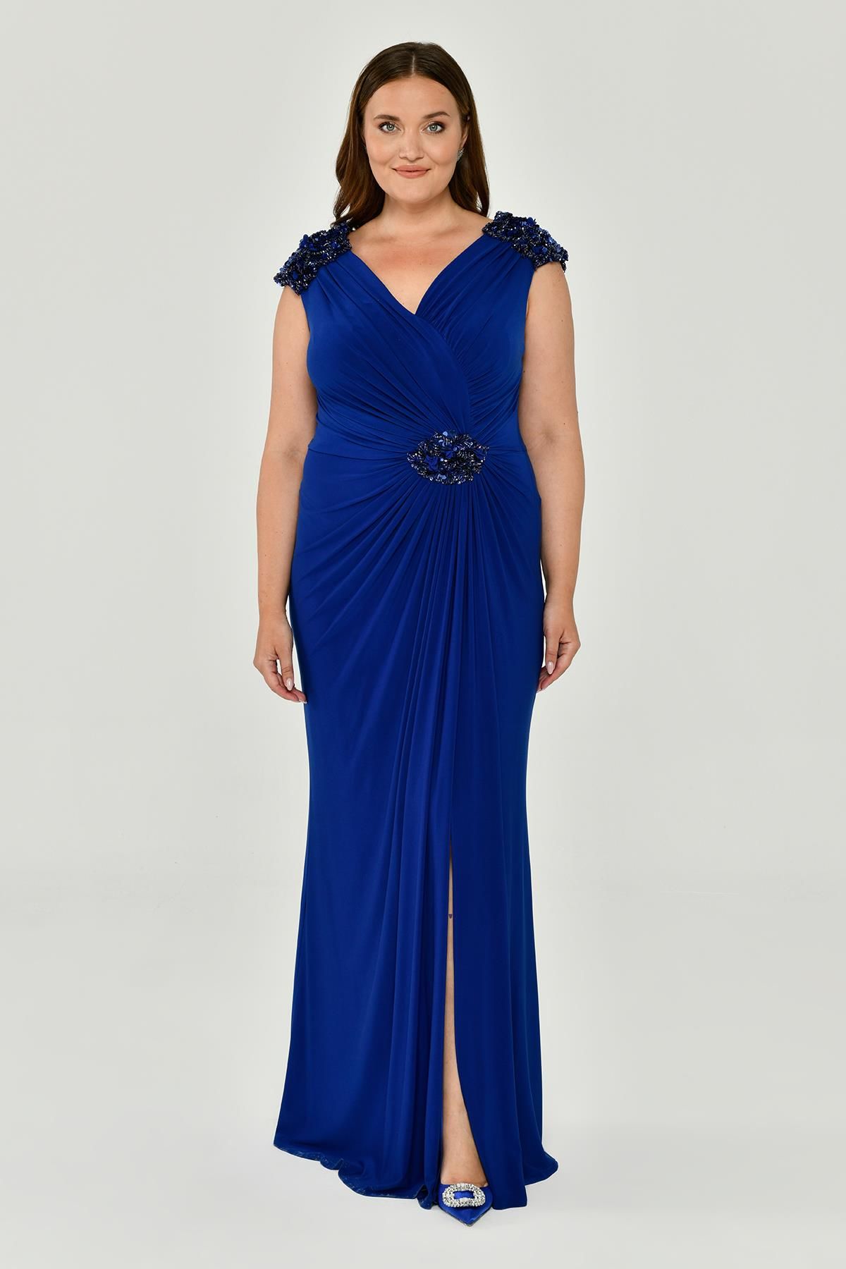 V NECK LONG DRESS slits KOLSUZ