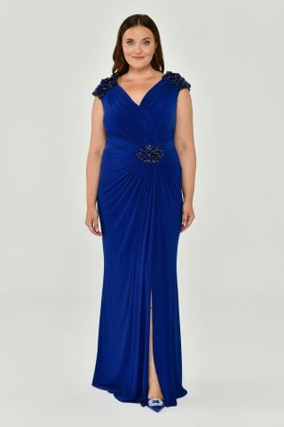 V NECK LONG DRESS slits KOLSUZ