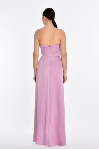 Straplez Saten Uzun Elbise Pembe - 38