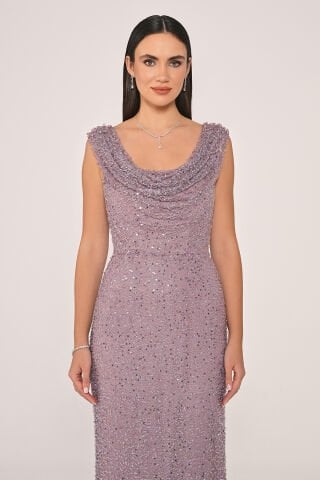 Degaje Yaka Payet Uzun Elbise