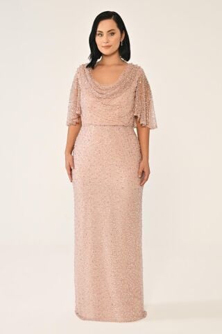 Degaje Yaka Şal Kısa Kol Payet Uzun Elbise