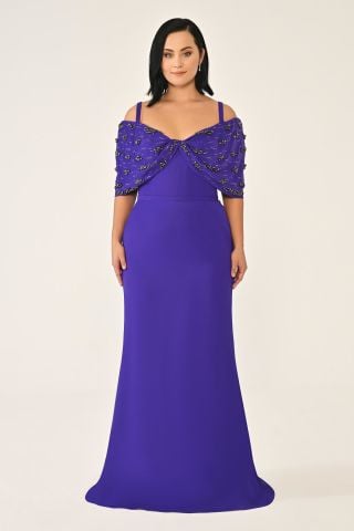 Askılı Taş Baskılı Krep Uzun Elbise