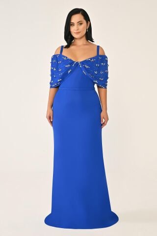 Askılı Taş Baskılı Krep Uzun Elbise SAKS - 46