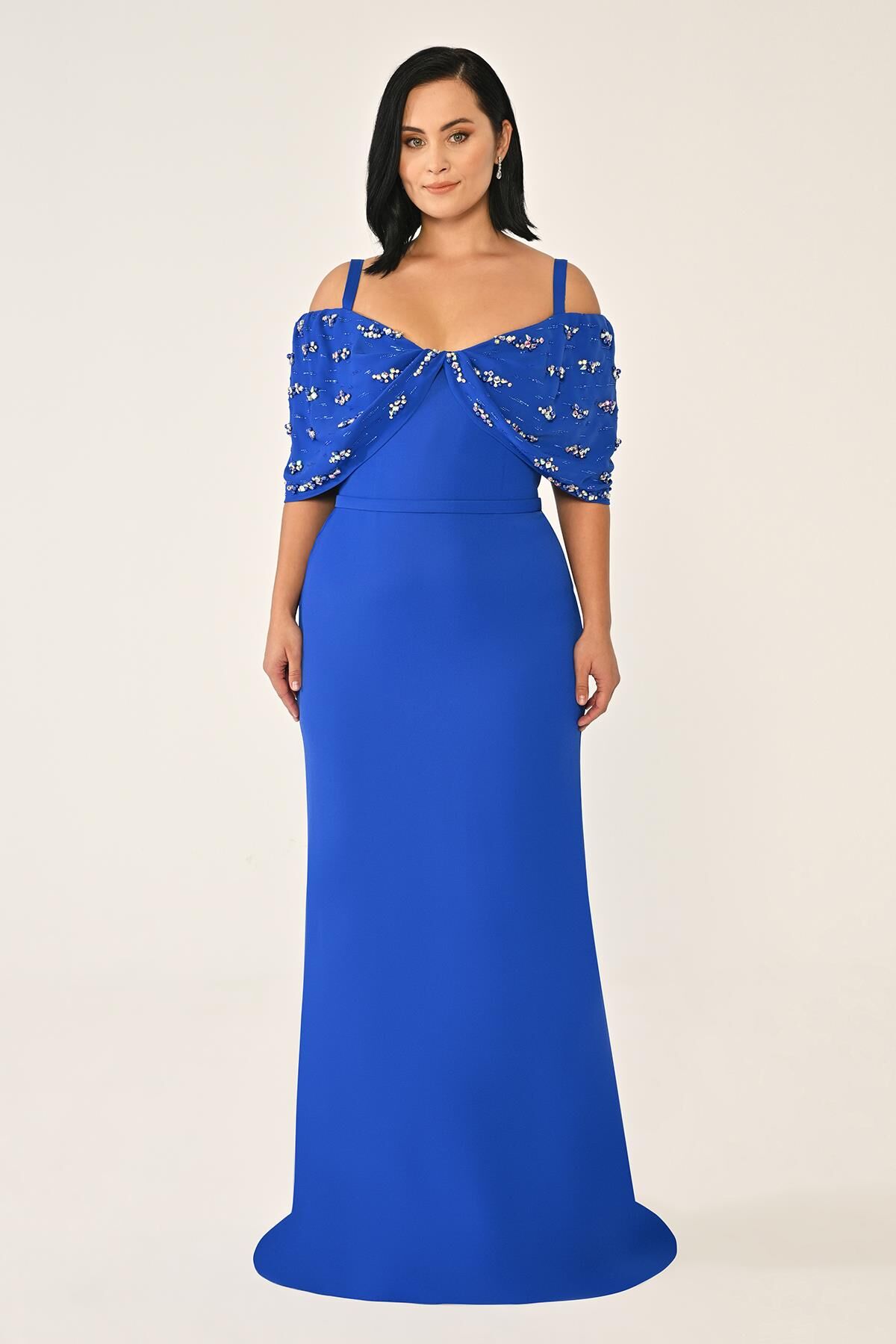 Askılı Taş Baskılı Krep Uzun Elbise SAKS - 48