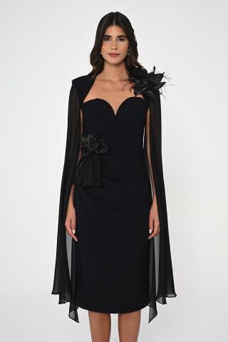 Chiffon-Midikleid mit Herz- und Brustärmeln