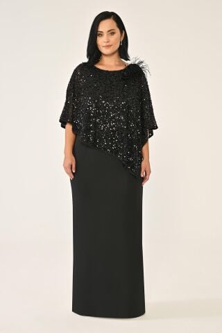 Payet Şallı Krep Uzun Elbise