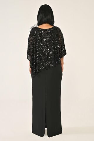 Payet Şallı Krep Uzun Elbise Siyah - 42