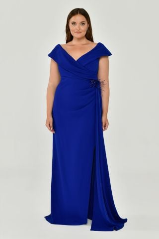 V-Neck Slit Crepe Long Dress