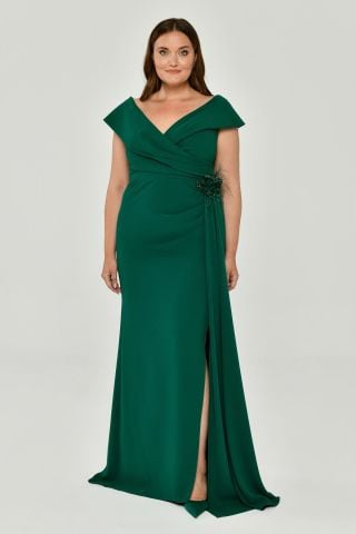 V-Neck Slit Crepe Long Dress