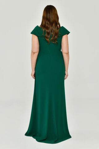 V Yaka Yırtmaçlı Krep Uzun Elbise ZÜMRÜT - 48