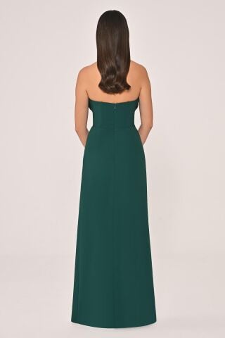 Straplez Göğsü ve Yırtmacı Payetli Krep Uzun Elbise ZÜMRÜT - 40