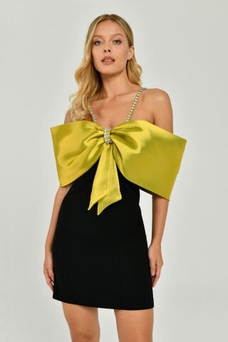 Off Shoulder Short Dress with Ribbon Accessories