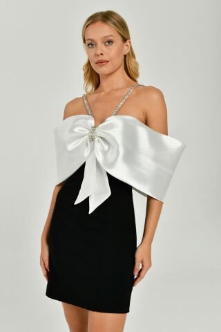 Off Shoulder Short Dress with Ribbon Accessories