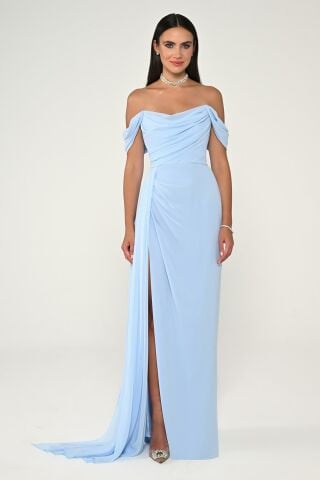 Low Shoulder Side Slit Chiffon Long Dress