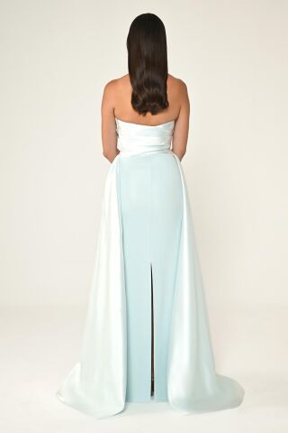 Boyundan Geçmeli Çiçek Aksesuarlı Uzun Elbise AÇIK MAVİ - 44