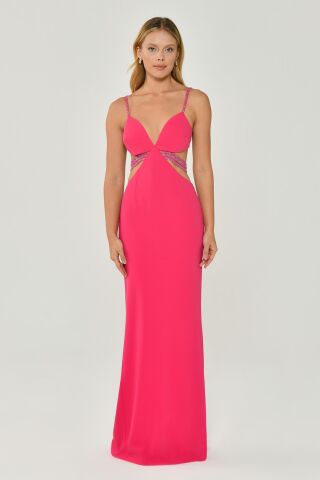 İp Askılı Dekolteli Krep Uzun Elbise